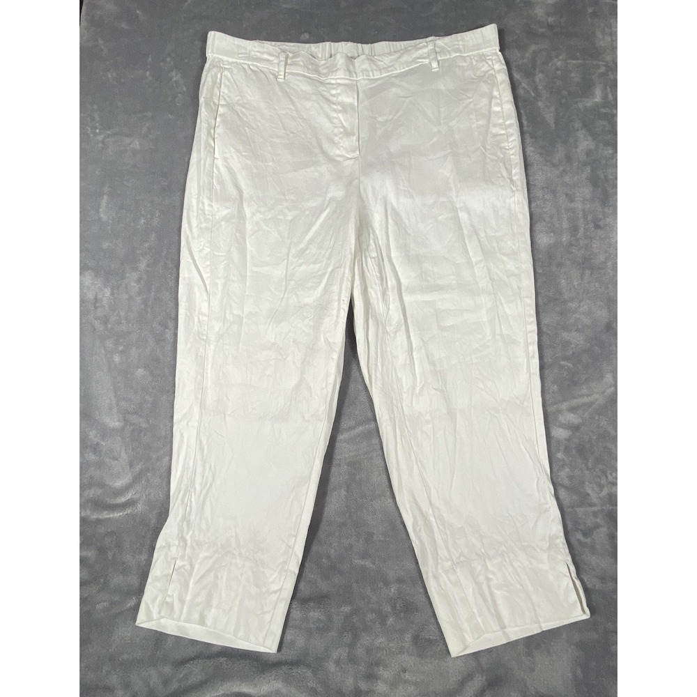 J Jill Pants Linen Stretch XL White  Cropped‎ Pull On Slit Beach Resort Vacation